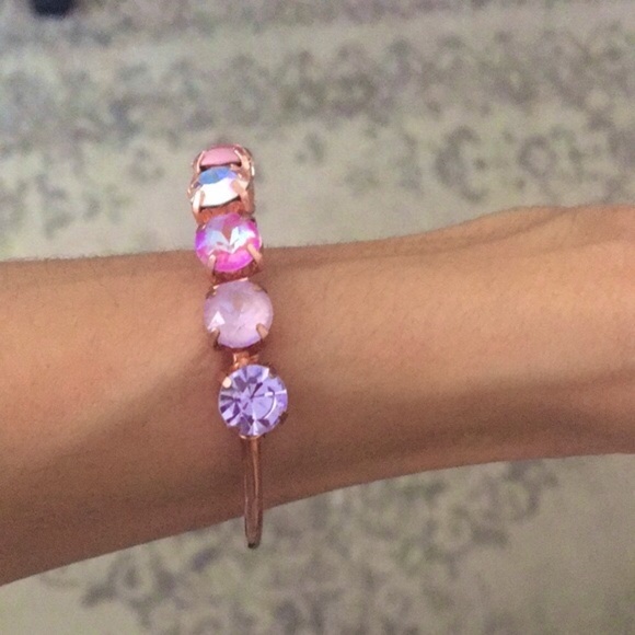 Raw Copper Pink+ Purple Crystal Ombré Bangle Bracelet - Picture 3 of 9